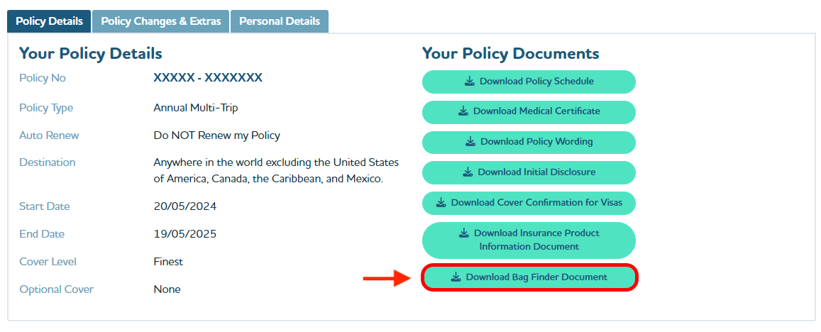 Customer Zone BagFinder button screenshot